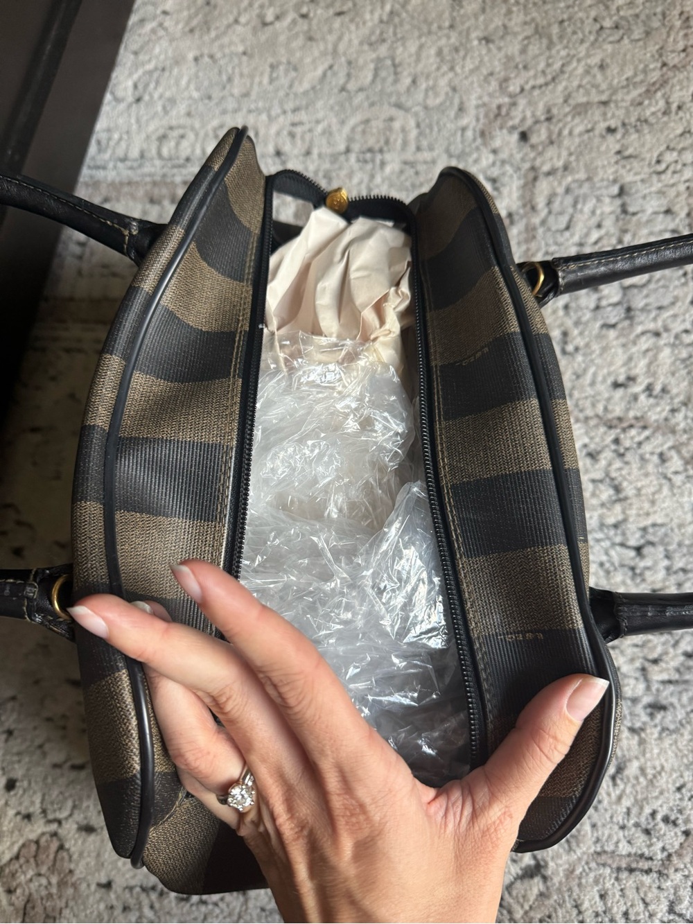 Fendi Pequin Black and Brown Striped Top-Handle Shoulder Bag - Picture 7 of 13